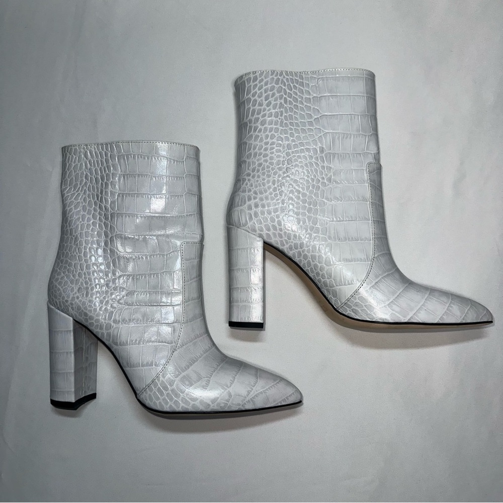 Paris Texas White Grigio Perla 9.5 Crocodile Embossed Leather Boots Celebrity